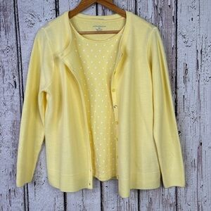Appleseeds Cardigan Sweater & Tank Top Matching Set Petite Medium Butter Yellow